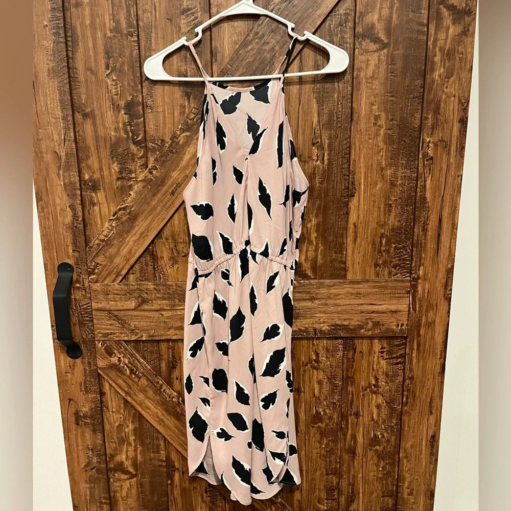 Loft women’s small pink/black striped knits drawstring waist halter back dress - Picture 4 of 8